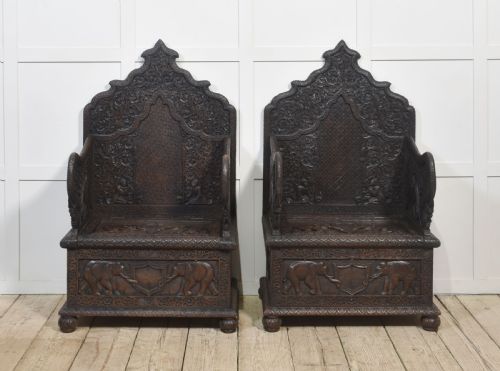 PAIR OF 19TH CENTURY CARVED CEREMONIAL ARMCHAIRS - ADDITIONAL PHOTO 4