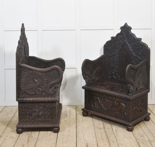 PAIR OF 19TH CENTURY CARVED CEREMONIAL ARMCHAIRS - ADDITIONAL PHOTO 11