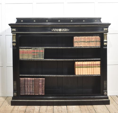 LARGE EBONISED BRASS MOUNTED OPEN BOOKCASE - ADDITIONAL PHOTO 2