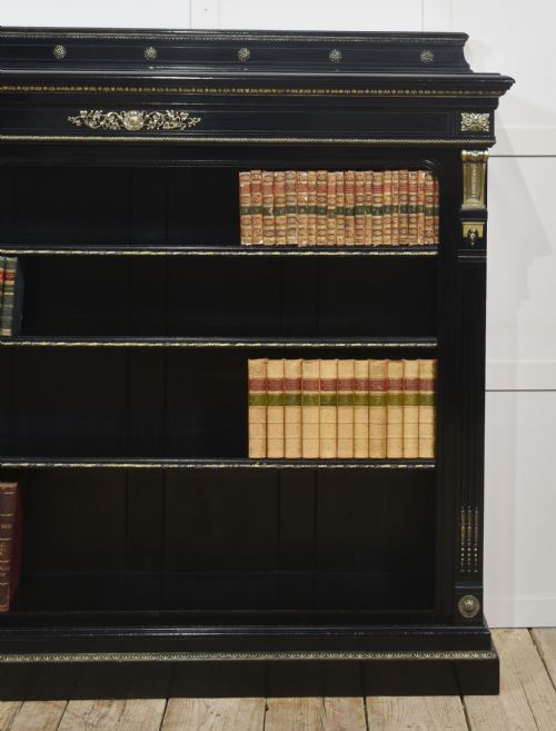LARGE EBONISED BRASS MOUNTED OPEN BOOKCASE - ADDITIONAL PHOTO 3