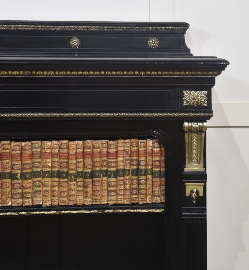 LARGE EBONISED BRASS MOUNTED OPEN BOOKCASE - ADDITIONAL PHOTO 6