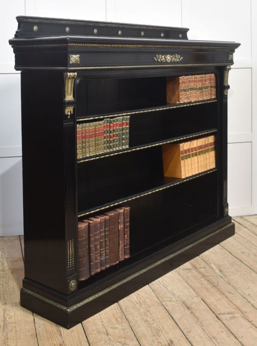 LARGE EBONISED BRASS MOUNTED OPEN BOOKCASE - ADDITIONAL PHOTO 7