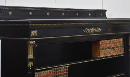 LARGE EBONISED BRASS MOUNTED OPEN BOOKCASE - ADDITIONAL PHOTO 9