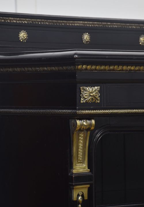 LARGE EBONISED BRASS MOUNTED OPEN BOOKCASE - ADDITIONAL PHOTO 11