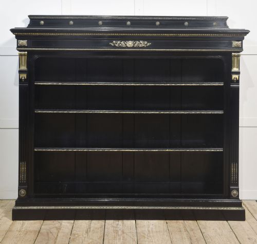 LARGE EBONISED BRASS MOUNTED OPEN BOOKCASE - ADDITIONAL PHOTO 12