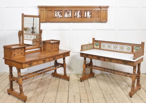 OAK FRAMED SET OF FOUR MINTON TILES - ADDITIONAL PHOTO 1
