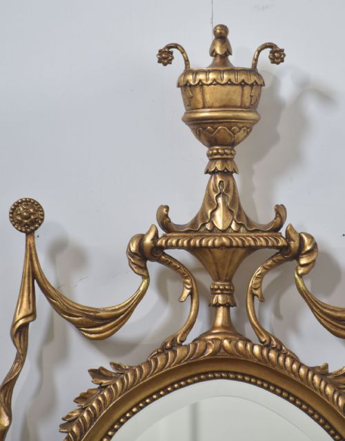 PAIR OF ADAM STYLE CARVED GILTWOOD OVAL WALL MIRRORS - ADDITIONAL PHOTO 2