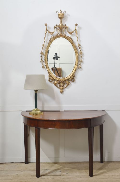 PAIR OF ADAM STYLE CARVED GILTWOOD OVAL WALL MIRRORS - ADDITIONAL PHOTO 5