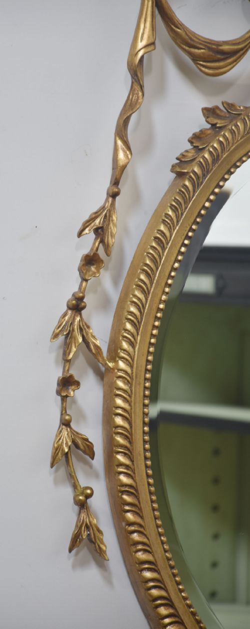 PAIR OF ADAM STYLE CARVED GILTWOOD OVAL WALL MIRRORS - ADDITIONAL PHOTO 6