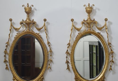 PAIR OF ADAM STYLE CARVED GILTWOOD OVAL WALL MIRRORS - ADDITIONAL PHOTO 7