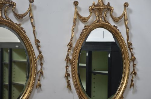 PAIR OF ADAM STYLE CARVED GILTWOOD OVAL WALL MIRRORS - ADDITIONAL PHOTO 10