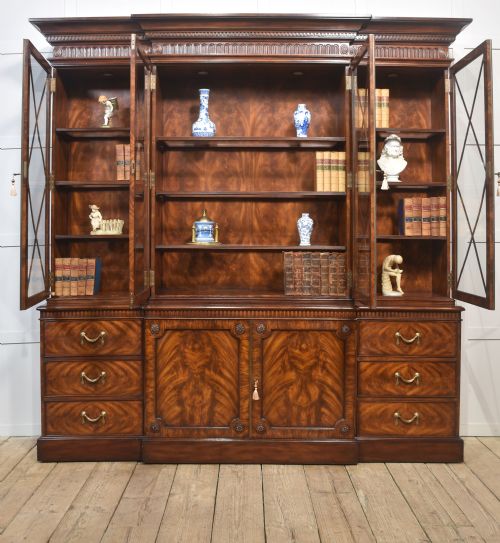 GEORGE III STYLE MAHOGANY BREAKFRONT LIBRARY BOOKCASE - ADDITIONAL PHOTO 6