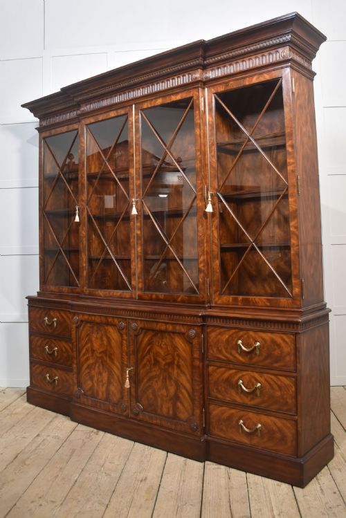 GEORGE III STYLE MAHOGANY BREAKFRONT LIBRARY BOOKCASE - ADDITIONAL PHOTO 17