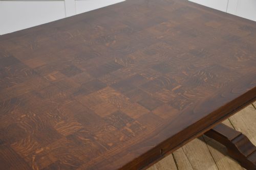 LARGE OAK PARQUETRY TOP REFECTORY TABLE - ADDITIONAL PHOTO 4