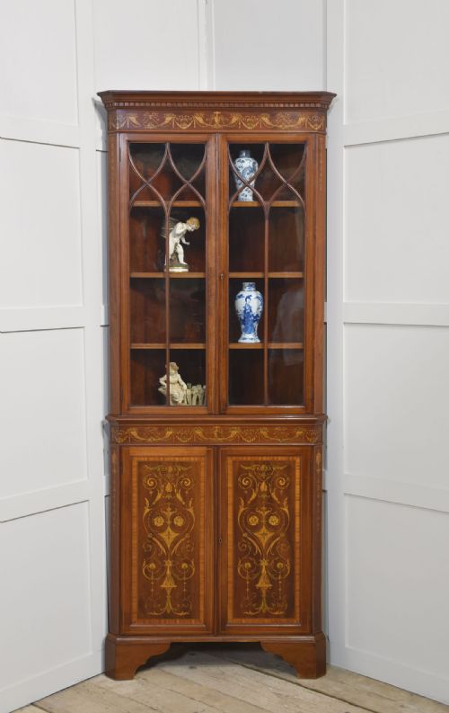 MAHOGANY INLAID CORNER CABINET - ADDITIONAL PHOTO 1
