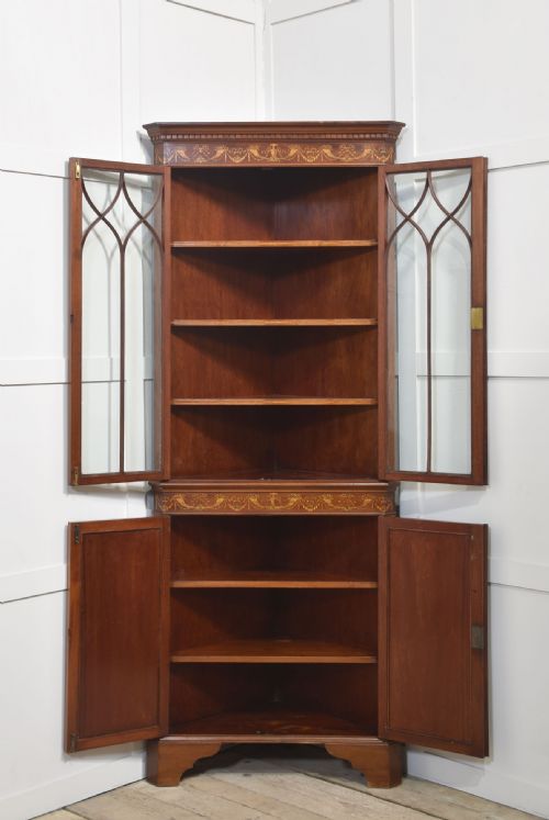 MAHOGANY INLAID CORNER CABINET - ADDITIONAL PHOTO 2