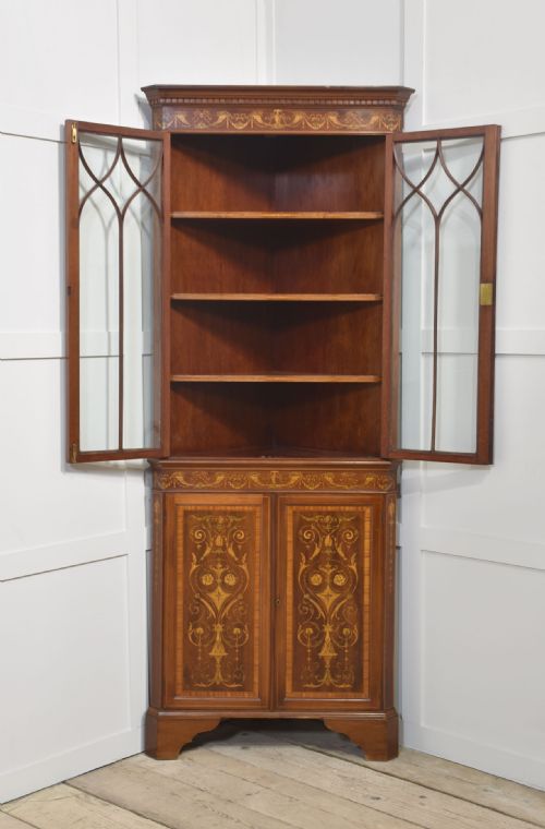 MAHOGANY INLAID CORNER CABINET - ADDITIONAL PHOTO 5