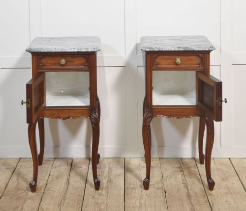 PAIR OF WALNUT MARBLE TOP BEDSIDE CABINETS - ADDITIONAL PHOTO 2