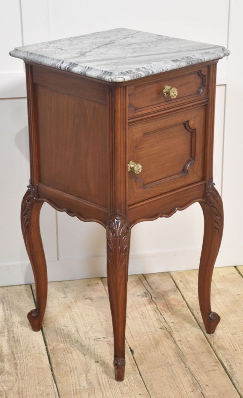 PAIR OF WALNUT MARBLE TOP BEDSIDE CABINETS - ADDITIONAL PHOTO 6