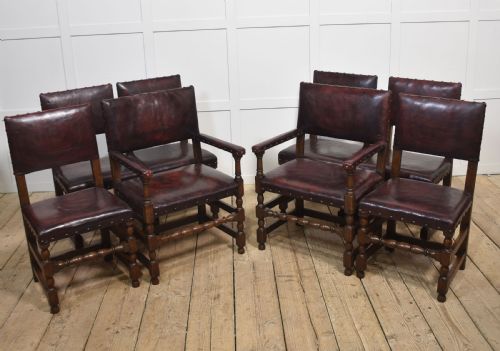 EIGHT LEATHER UPHOLSTERED OAK DINING CHAIRS - ADDITIONAL PHOTO 3