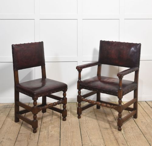 EIGHT LEATHER UPHOLSTERED OAK DINING CHAIRS - ADDITIONAL PHOTO 8