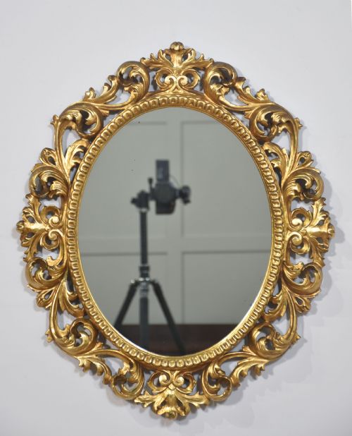 CARVED GILTWOOD OVAL WALL MIRROR - ADDITIONAL PHOTO 3