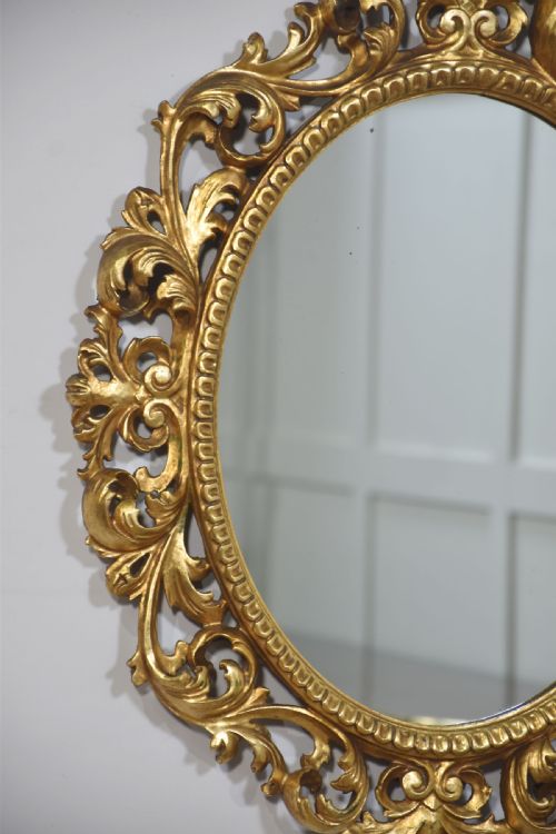 CARVED GILTWOOD OVAL WALL MIRROR - ADDITIONAL PHOTO 5