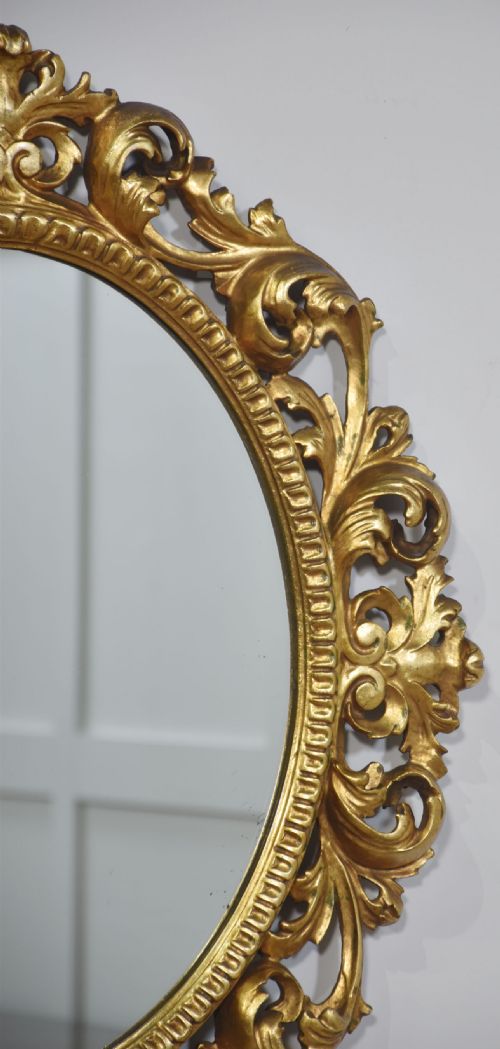 CARVED GILTWOOD OVAL WALL MIRROR - ADDITIONAL PHOTO 6