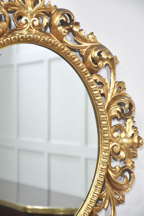 CARVED GILTWOOD OVAL WALL MIRROR - ADDITIONAL PHOTO 7