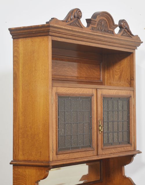 OAK CABINET WITH LEADED GLASS DOORS - ADDITIONAL PHOTO 1