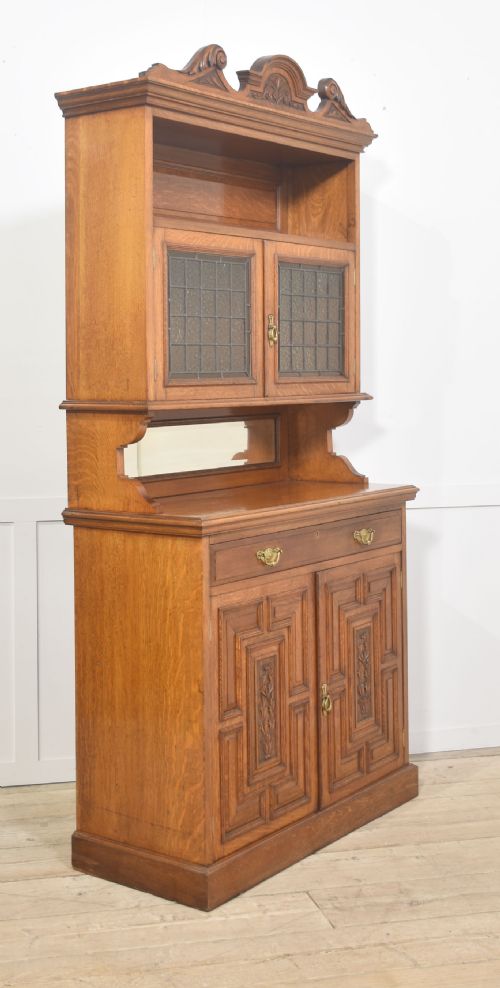 OAK CABINET WITH LEADED GLASS DOORS - ADDITIONAL PHOTO 3