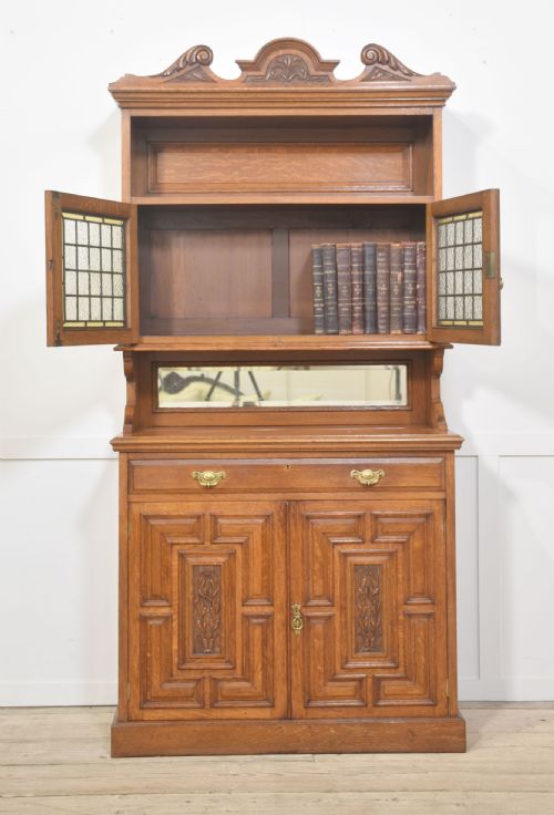 OAK CABINET WITH LEADED GLASS DOORS - ADDITIONAL PHOTO 5