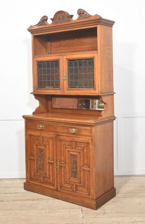 OAK CABINET WITH LEADED GLASS DOORS - ADDITIONAL PHOTO 9