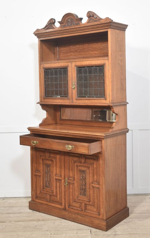 OAK CABINET WITH LEADED GLASS DOORS - ADDITIONAL PHOTO 11