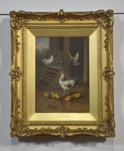 PAIR OF OIL ON BOARD FARMYARD SCENES IN THE STYLE OF EDGAR HUNT - ADDITIONAL PHOTO 2