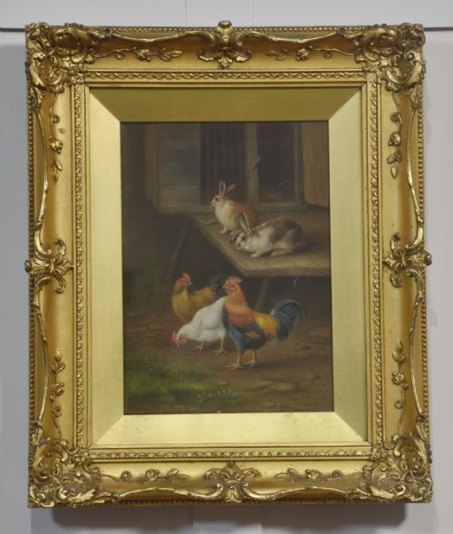 PAIR OF OIL ON BOARD FARMYARD SCENES IN THE STYLE OF EDGAR HUNT - ADDITIONAL PHOTO 5