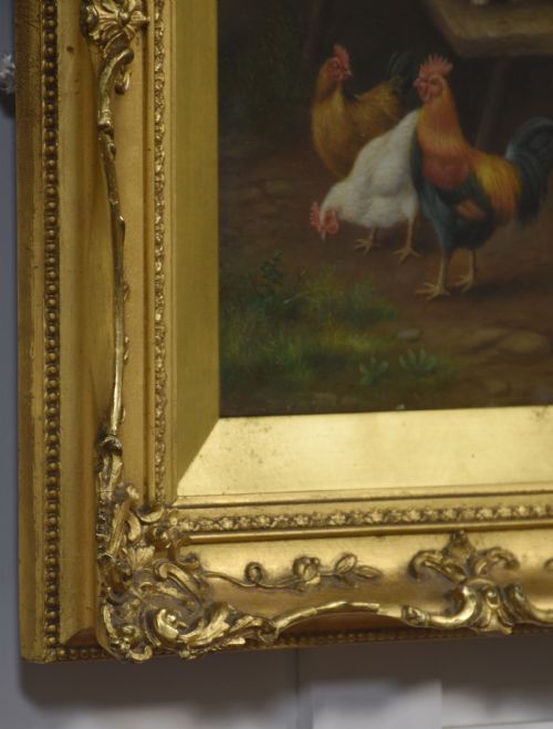 PAIR OF OIL ON BOARD FARMYARD SCENES IN THE STYLE OF EDGAR HUNT - ADDITIONAL PHOTO 7