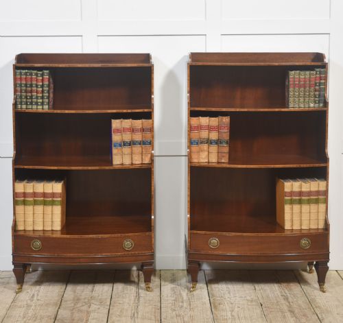 PAIR OF MAHOGANY INLAID OPEN BOOKCASES - ADDITIONAL PHOTO 4