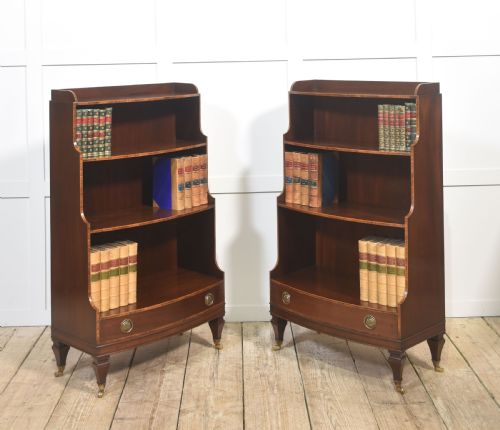 PAIR OF MAHOGANY INLAID OPEN BOOKCASES - ADDITIONAL PHOTO 5