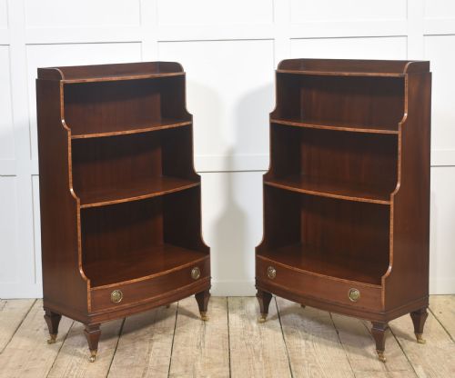 PAIR OF MAHOGANY INLAID OPEN BOOKCASES - ADDITIONAL PHOTO 11