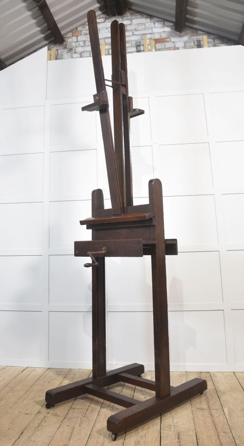 MONUMENTAL FULLY ADJUSTABLE OAK ARTISTS STUDIO EASEL - ADDITIONAL PHOTO 9