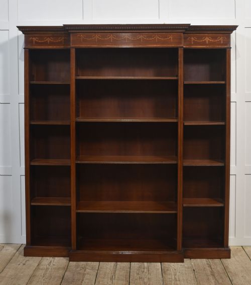 INLAID MAHOGANY BREAKFRONT OPEN BOOKCASE - ADDITIONAL PHOTO 1