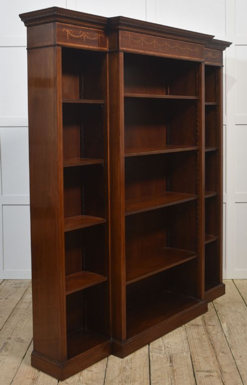 INLAID MAHOGANY BREAKFRONT OPEN BOOKCASE - ADDITIONAL PHOTO 3