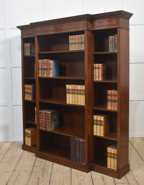 INLAID MAHOGANY BREAKFRONT OPEN BOOKCASE - ADDITIONAL PHOTO 5
