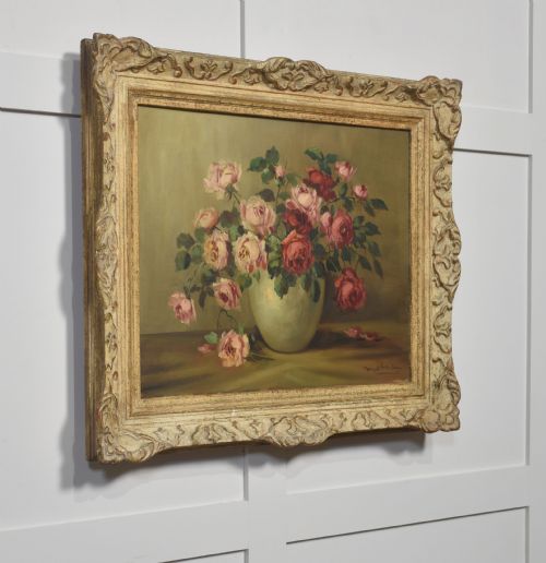 STILL LIFE OIL ON CANVAS ROSES IN VASE - ADDITIONAL PHOTO 2