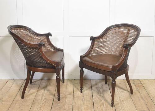 PAIR OF CARVED MAHOGANY AND CANE LIBRARY CHAIRS - ADDITIONAL PHOTO 3