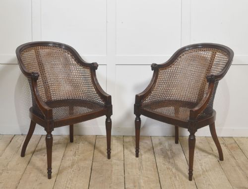 PAIR OF CARVED MAHOGANY AND CANE LIBRARY CHAIRS - ADDITIONAL PHOTO 7