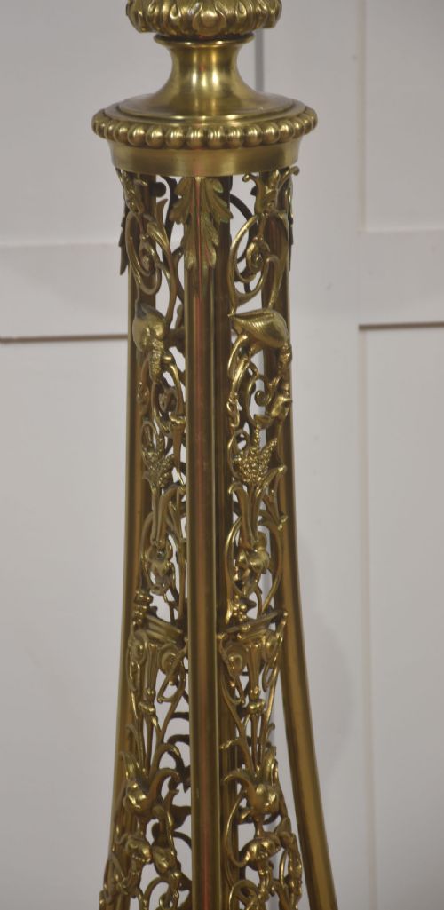 ORNATE BRASS FLOOR LAMP WITH FLORAL OPENWORK BASE - ADDITIONAL PHOTO 1
