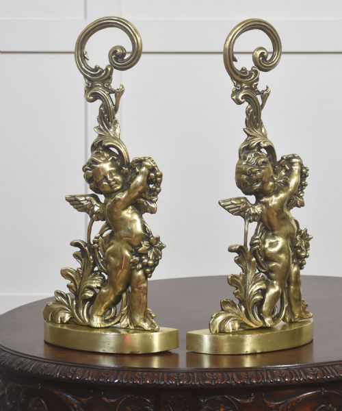 PAIR OF BRASS PUTTI DOOR STOPS - ADDITIONAL PHOTO 5