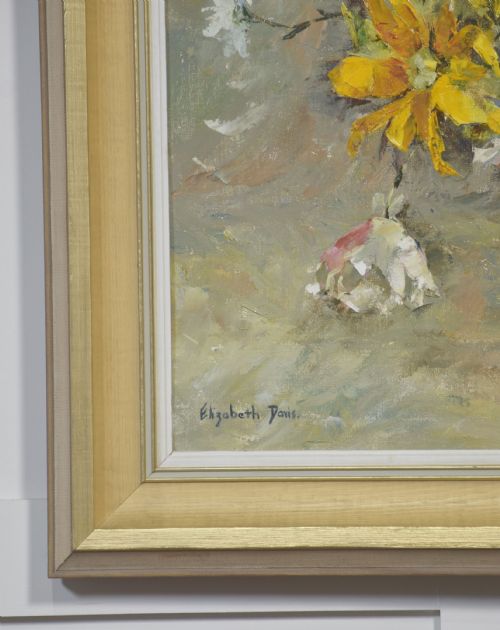 OIL ON CANVAS STILL LIFE WITH YELLOW FLOWERS AND FRUIT - ADDITIONAL PHOTO 2